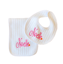Load image into Gallery viewer, Quilted Bib & Burp Cloth Set