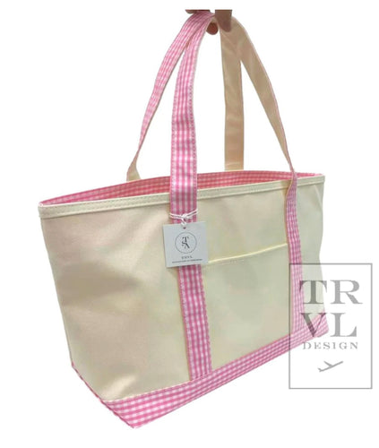 TRVL TOTE - Pink Gingham Trim