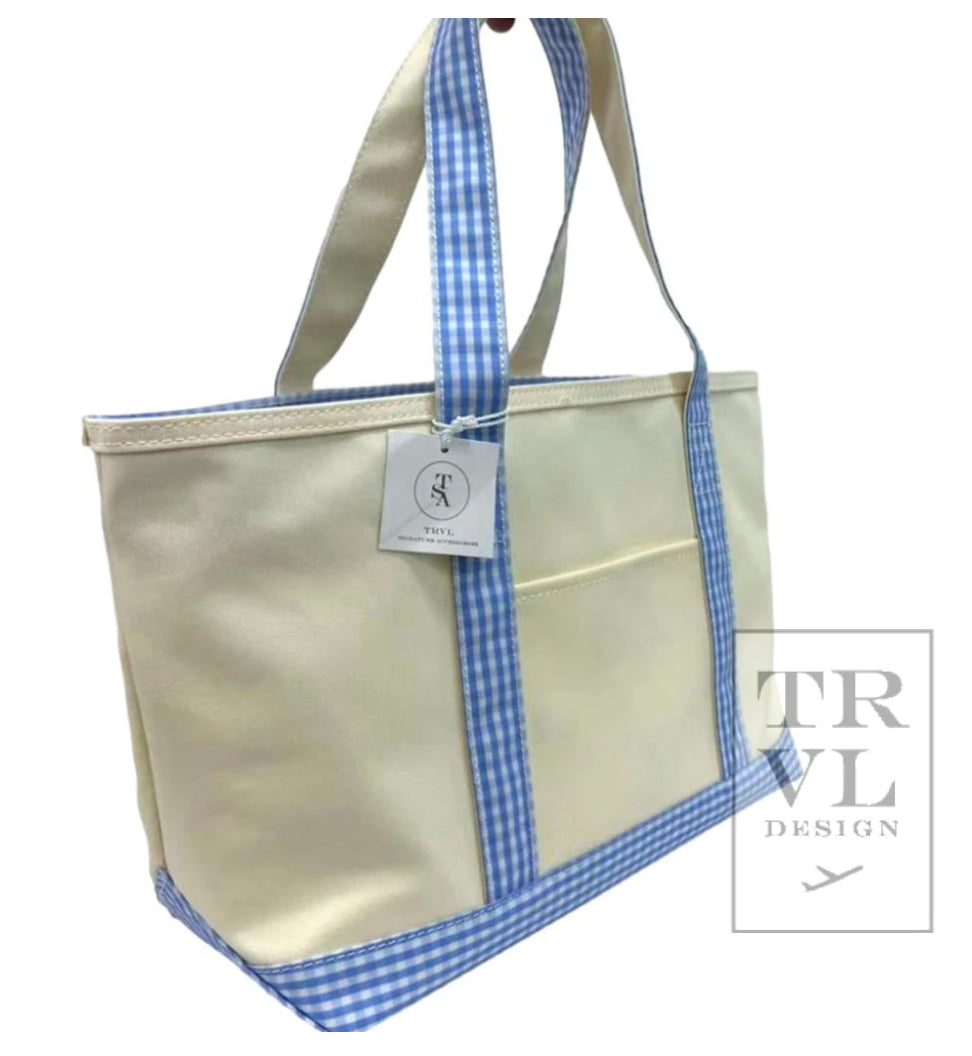 TRVL Tote - Blue Gingham Trim – Olivia G Dallas