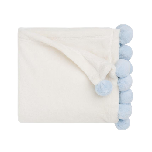 Blue Pom Trim Baby Blanket