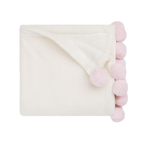 Pink Pom Trim Baby Blanket